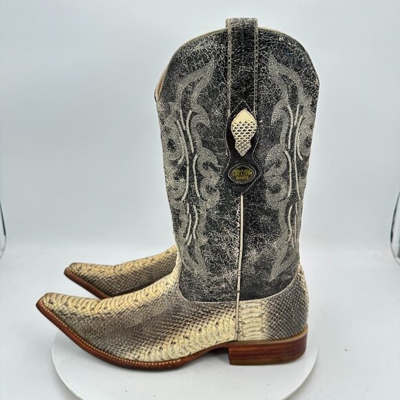 Los Altos Genuine Men Size 8.5EE Brown Grey Snake Leather Cowboy Western Boot - Picture 1 of 15